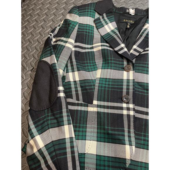 ESCADA ELBOW PATCH PLAID WOOL KNIT JACKET BLAZER TARTAN GREEN WOMENS 40 US 10 - Picture 4 of 12